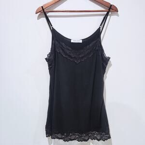 Kate Kasin Womens Black Lace Cami Spaghetti Strap Y2K Tank Top Size XL 90s Retro